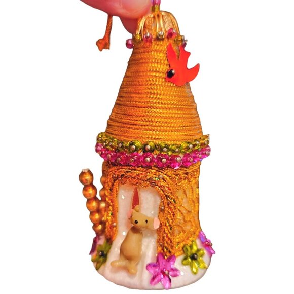 Vintage Handmade Push Pin Christmas Ornament Mid Century Retro Kitsch Hours of W - Picture 3 of 12